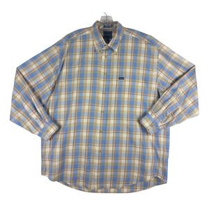 Faconnable Mens XL Blue Plaid Long Sleeve Button Down Cotton Shirt French Design